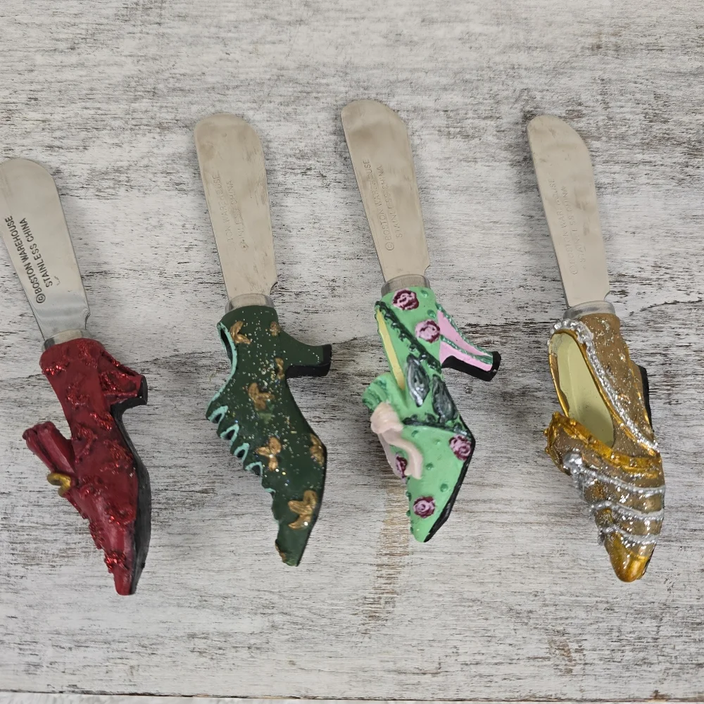 Four Butter Cheese Spreaders With Fancy Shoe Theme